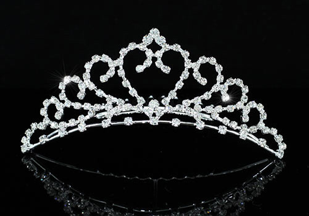 Bridal Wedding Heart Sparkling Crystal Flower Girl Mini Tiara Comb XT1481-0